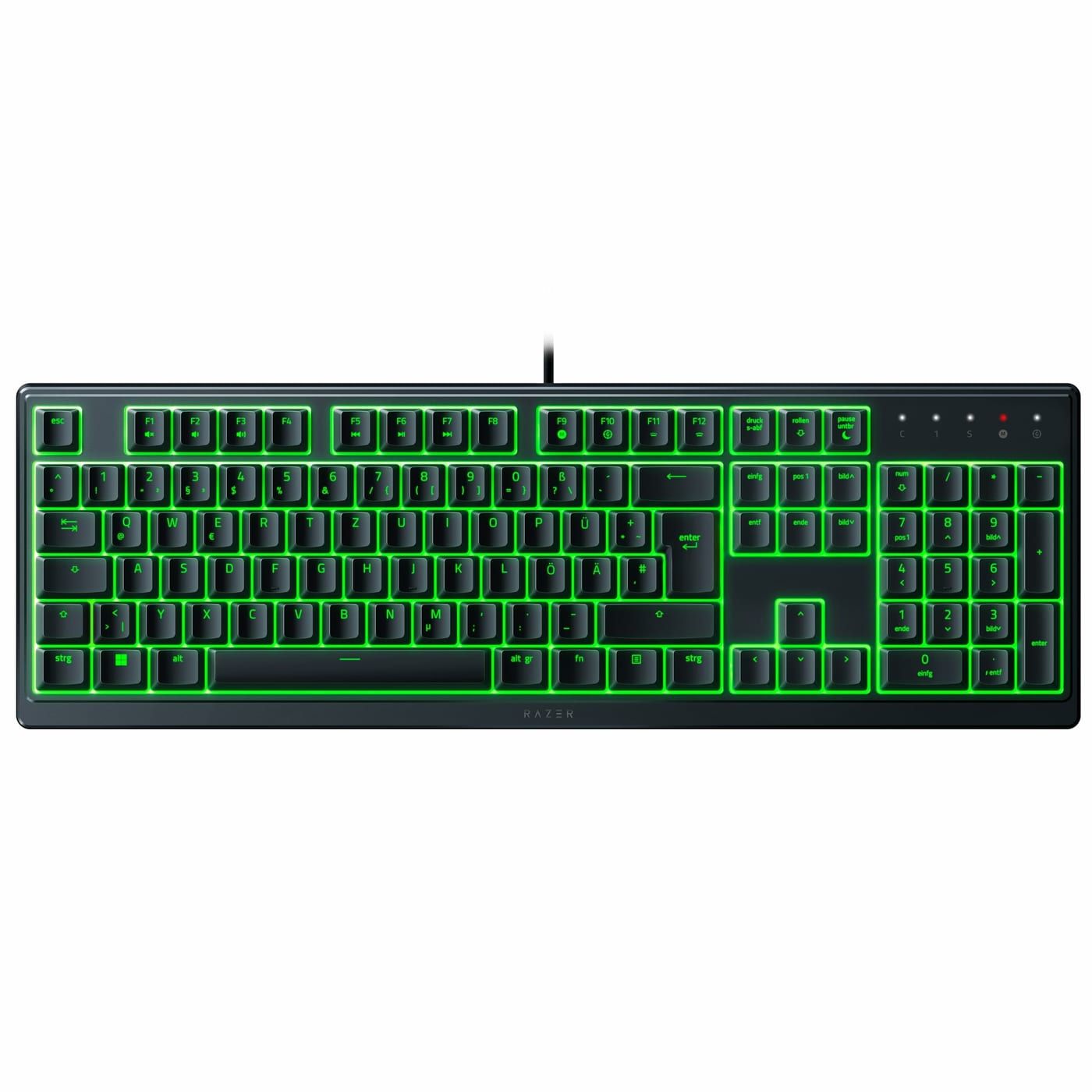 Razer Ornata V3 X Flache Gaming-Tastatur in der Draufsicht, Full-Size-Layout, deutsche QWERTZ-Belegung, beleuchtete Tasten, mit Handballenauflage