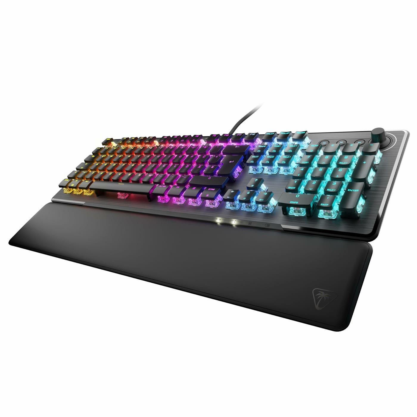 Turtle Beach Vulcan II Mechanische Gaming-Tastatur in der Draufsicht, Full-Size-Layout, deutsche QWERTZ-Belegung, beleuchtete Tasten